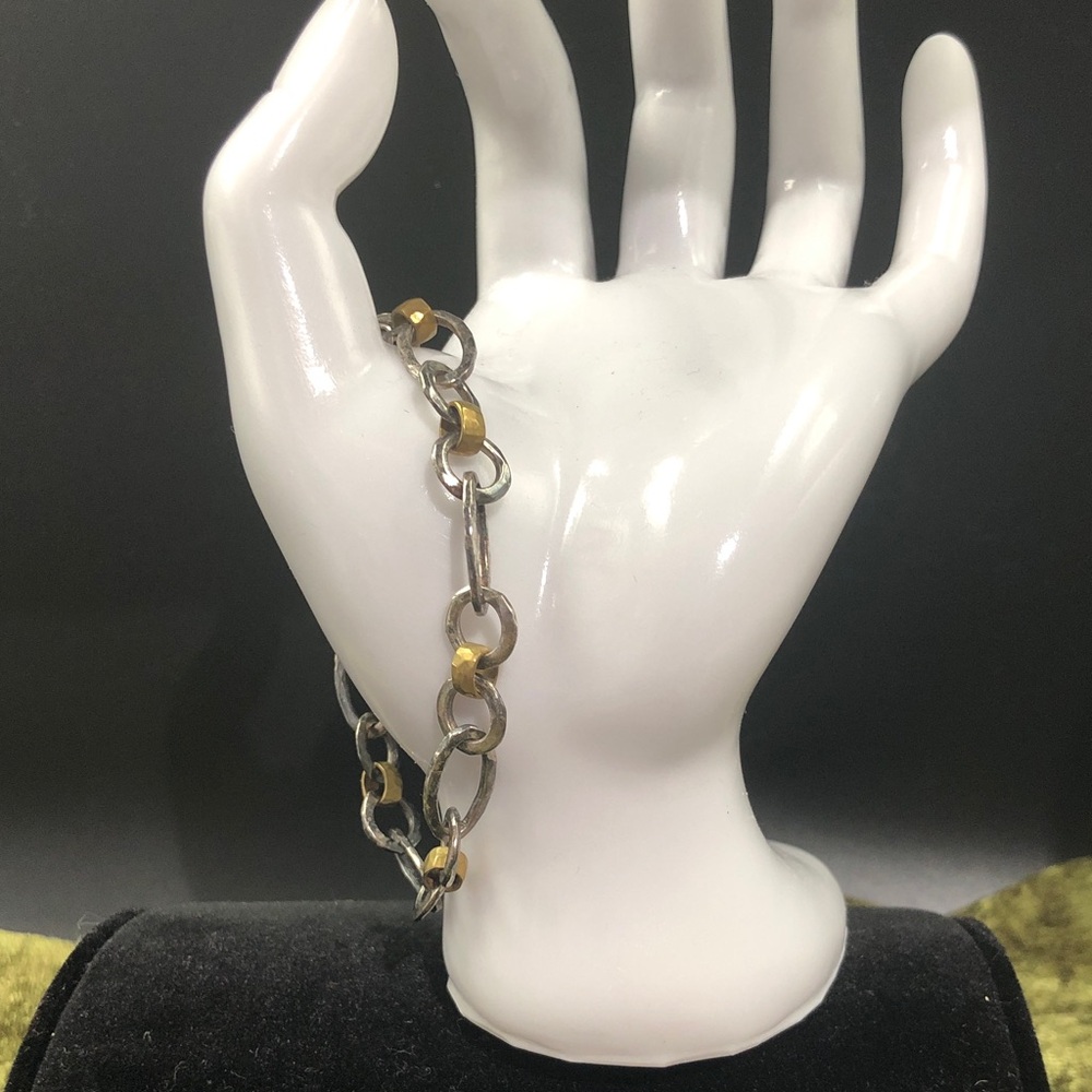TH 925 Two-Tone Silver Copper Link Bracelet - Menβs or Women's Jewelry 7β w/ext